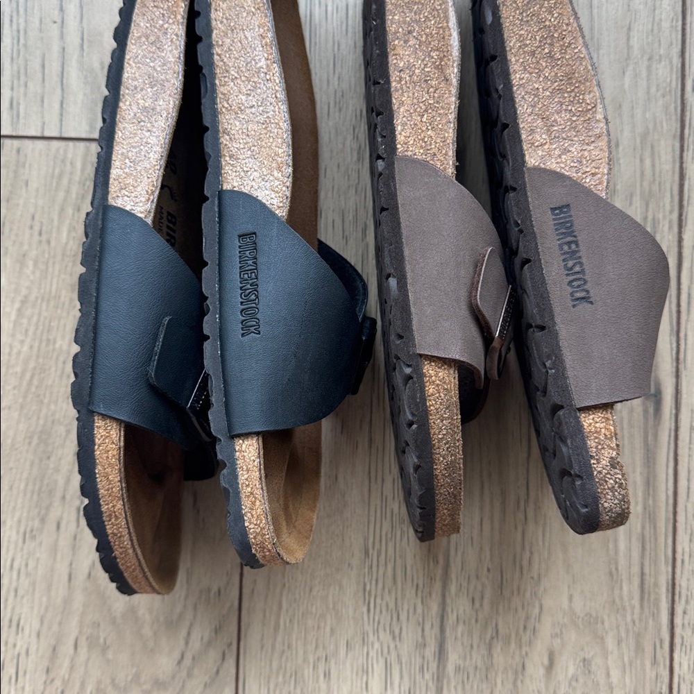 Birkenstock Madrid Sandals Lot 2 Pair EU 40 Brown Black Leather Slide Comfort - Picture 13 of 13